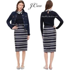 J.Crew navy blue & off white banded striped sleek pencil skirt *shop@iamwarrior
